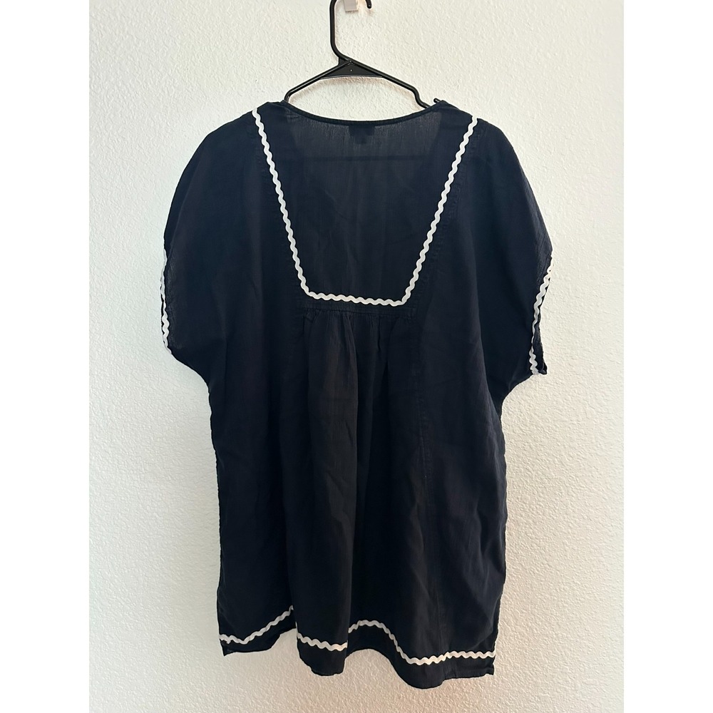 J Crew Women's Navy Tunic Blouse Cover Up L 100% Cotton Summer Beach Resort - Picture 4 of 4